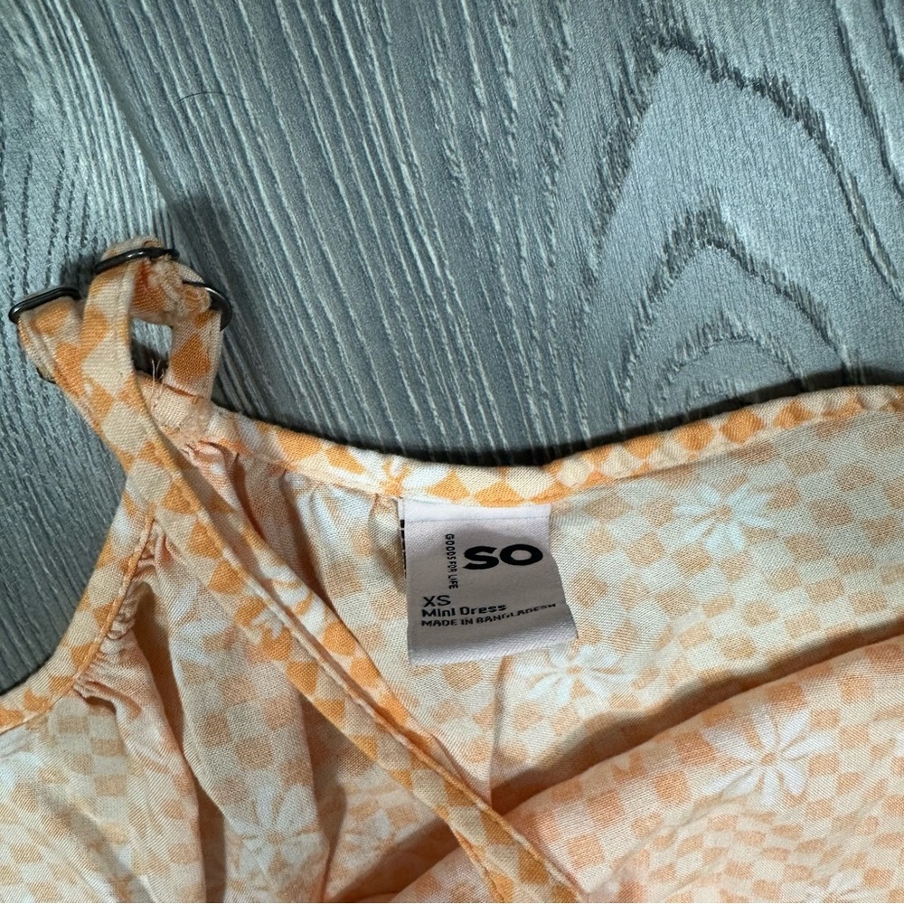 SO Orange Checkered Floral Print High Neck Mini Dress Cottagecore Summer XS - Picture 3 of 6